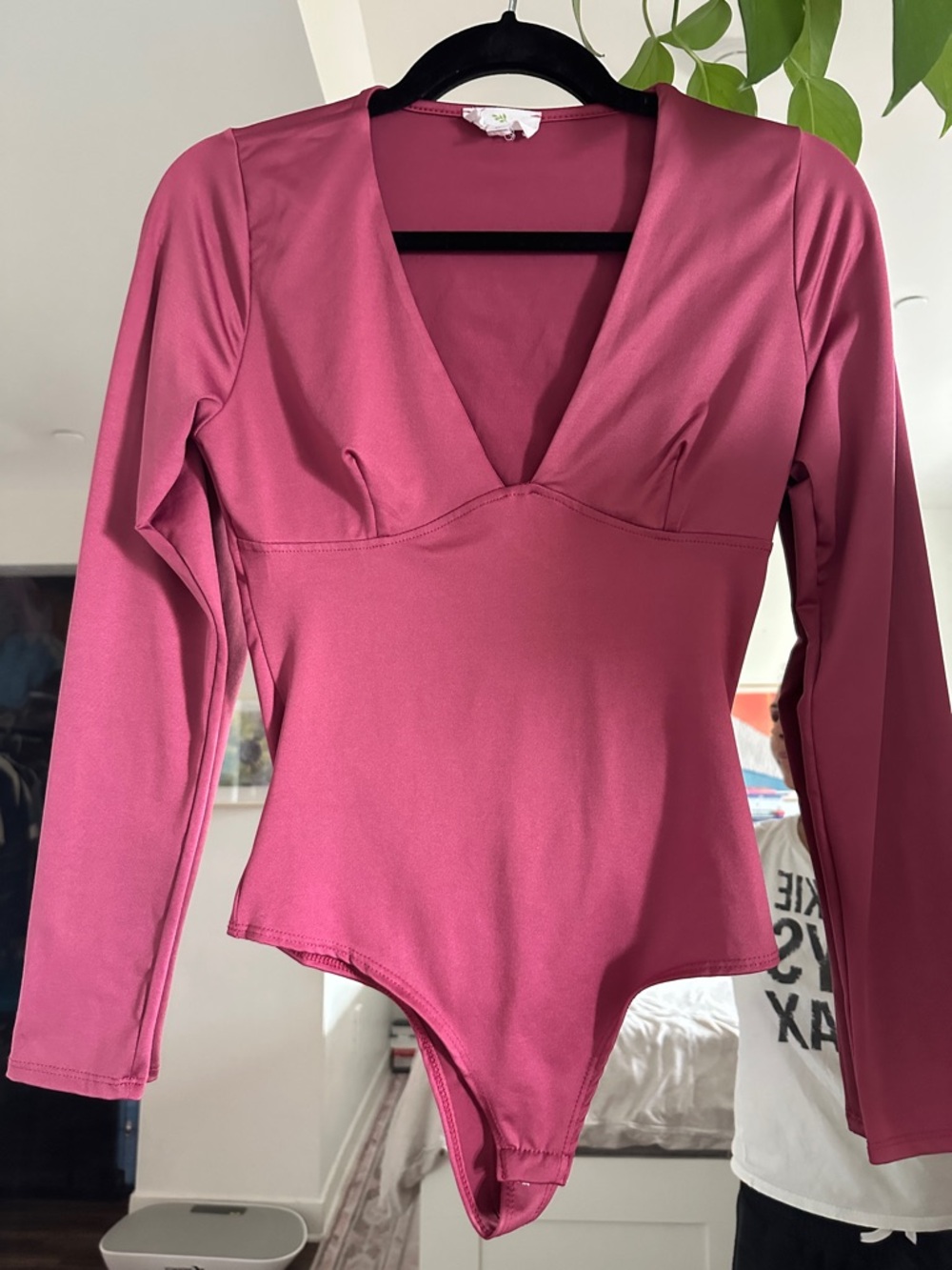 Live in The Moment Long-Sleeve Deep V Bodysuit in Rose
